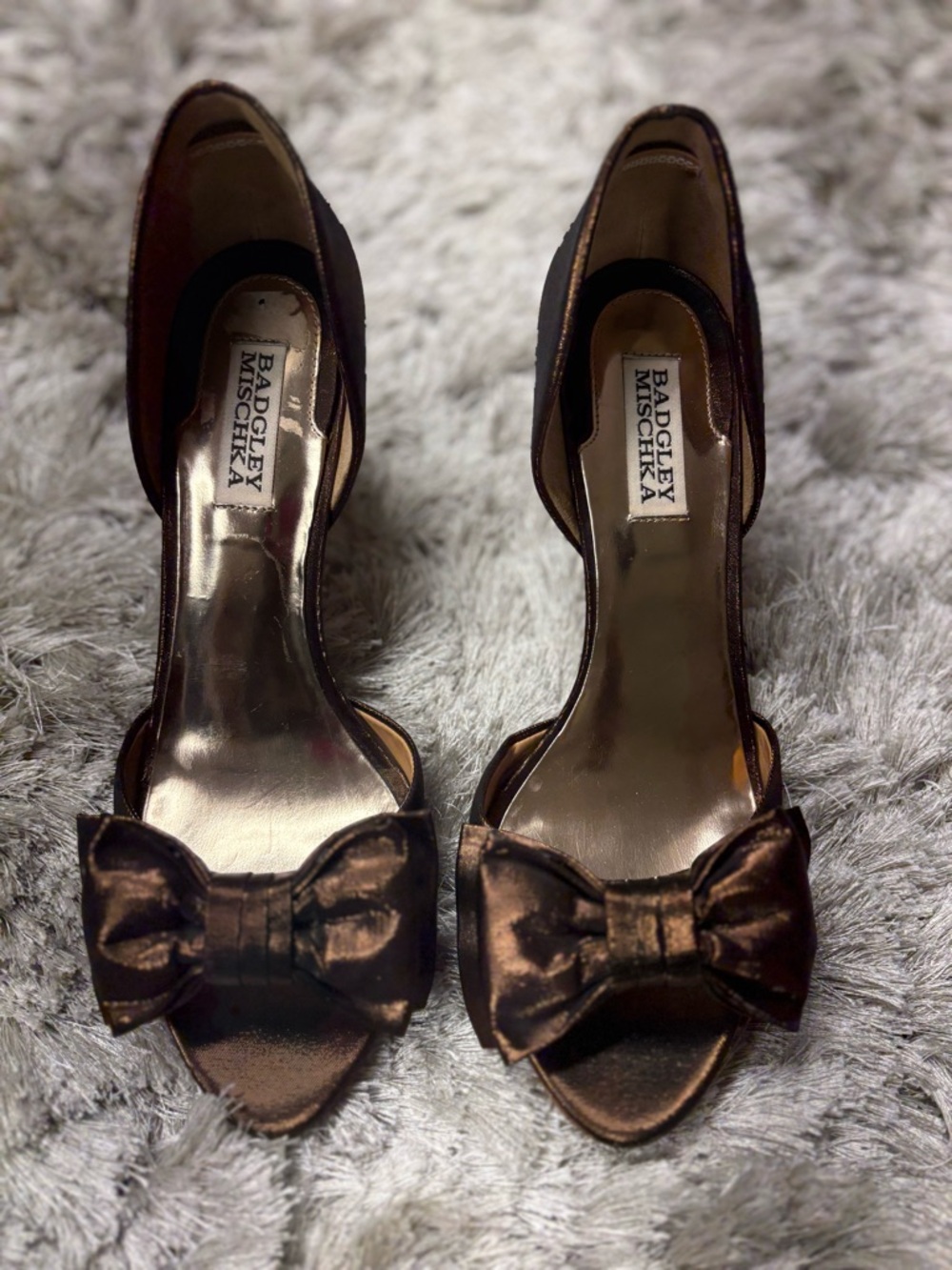 Badgley Mischka Bronze Bow Peep-Toe Women’s Heels Sz 9